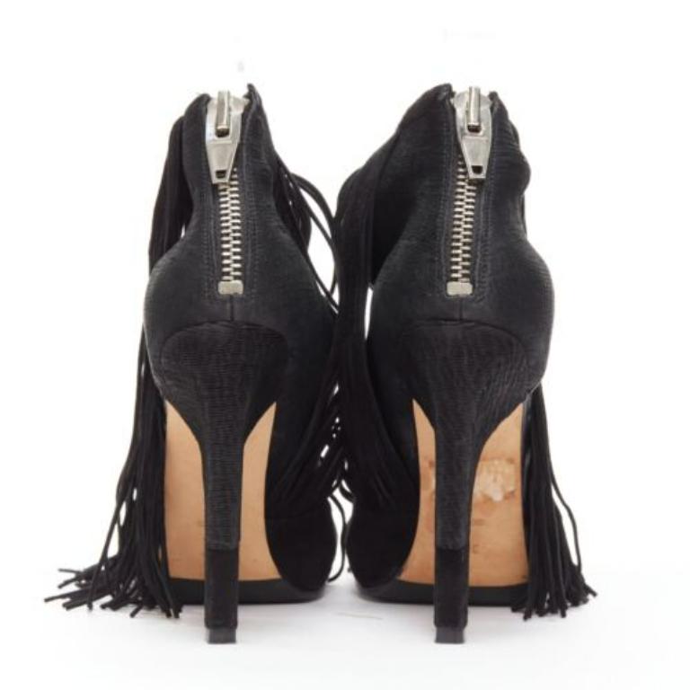Donna Alexander Wang Dree, sandalo in camoscio nero con frange in rilievo e tacco angolare EU37 in vendita