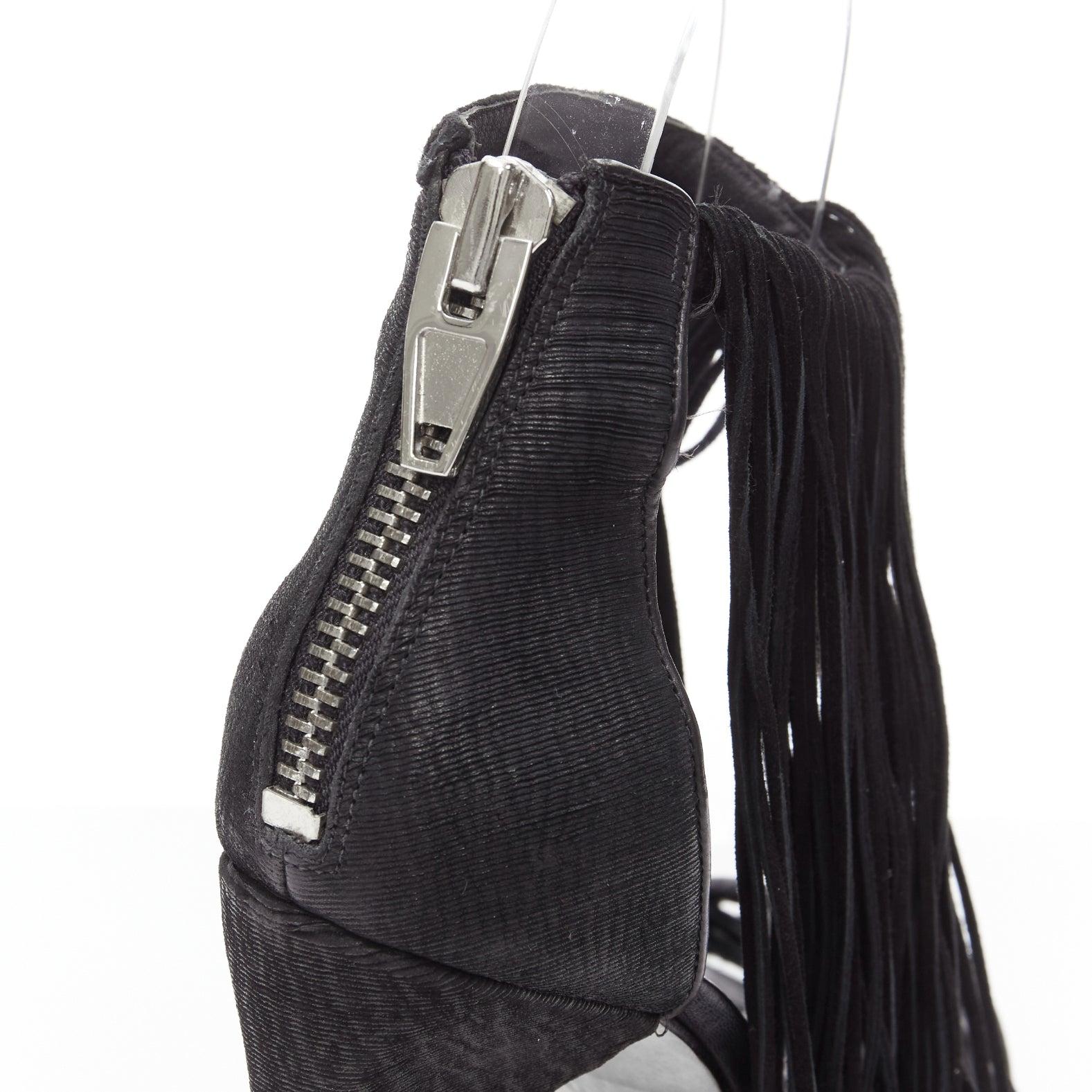 ALEXANDER WANG Dree black suede fringe embossed angular heel sandal EU37 For Sale 4