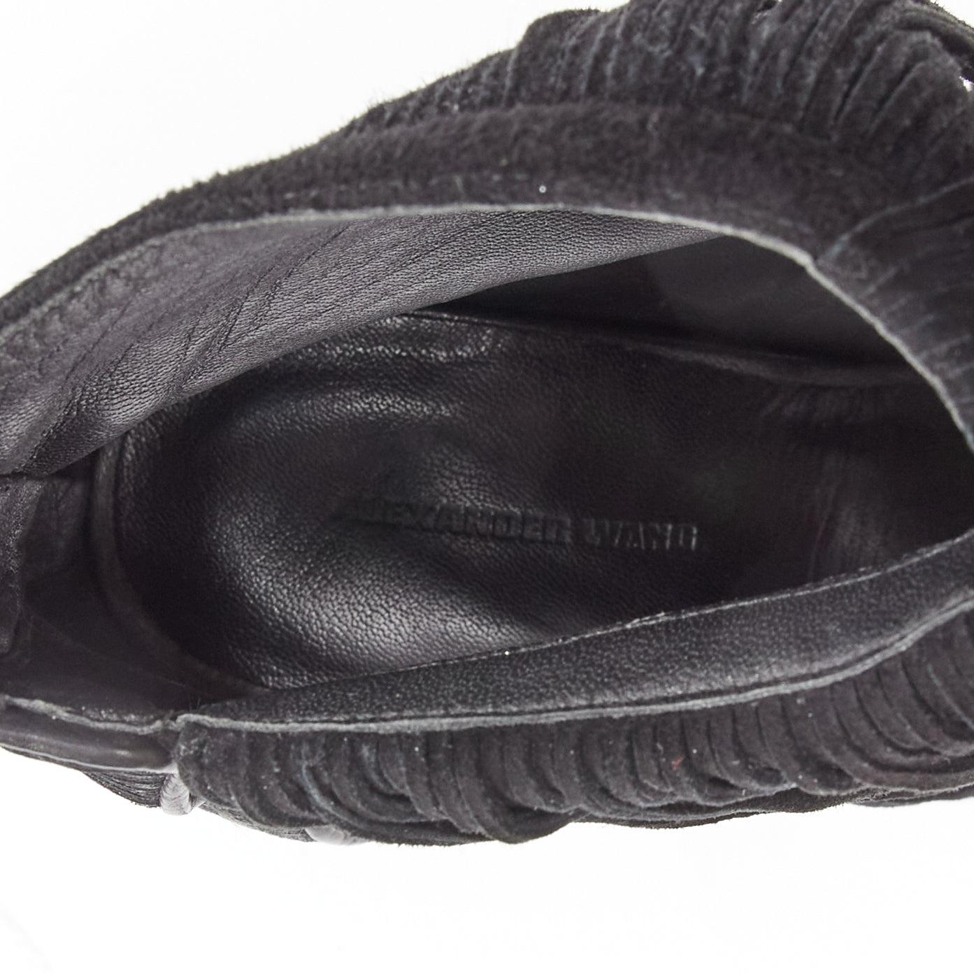 ALEXANDER WANG Dree black suede fringe embossed angular heel sandal EU37 For Sale 5