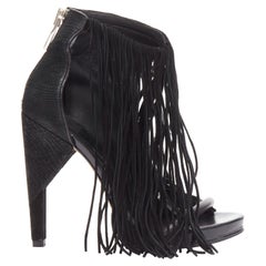 ALEXANDER WANG Dree black suede fringe embossed angular heel sandal EU37