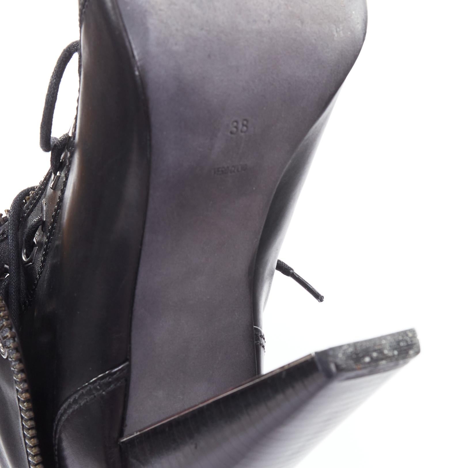 ALEXANDER WANG Frejal Runway black leather layered zipper peep toe boots EU38 5