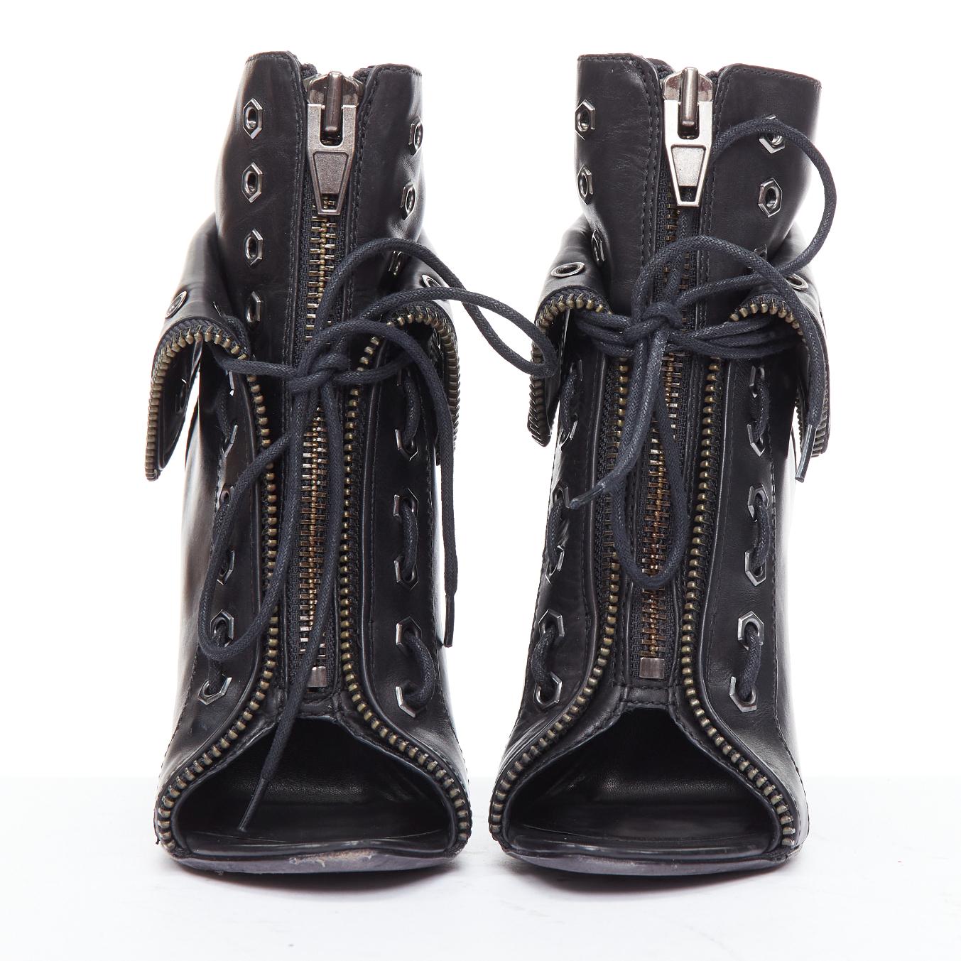 Black ALEXANDER WANG Frejal Runway black leather layered zipper peep toe boots EU38