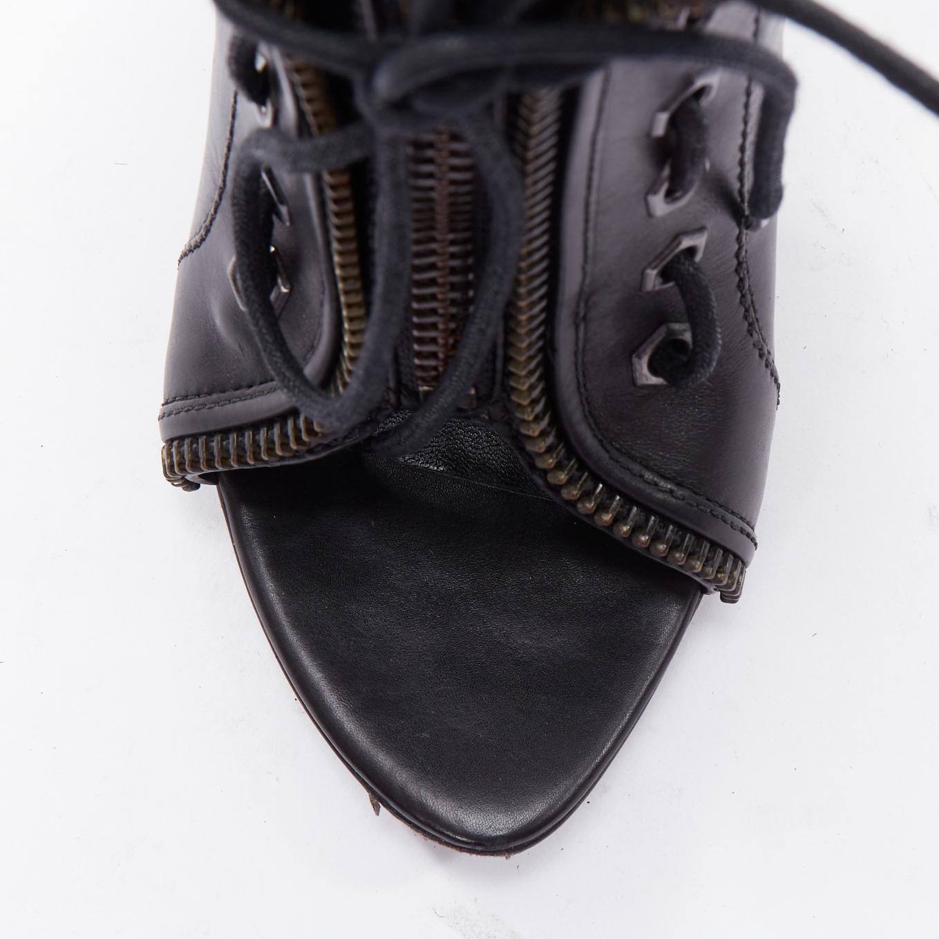 ALEXANDER WANG Frejal Runway black leather layered zipper peep toe boots EU38 1