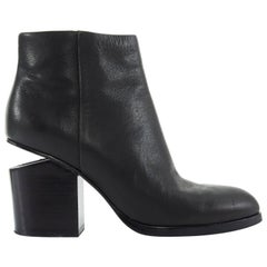 ALEXANDER WANG Gabi black leather silver cut out block heel ankle boot EU38