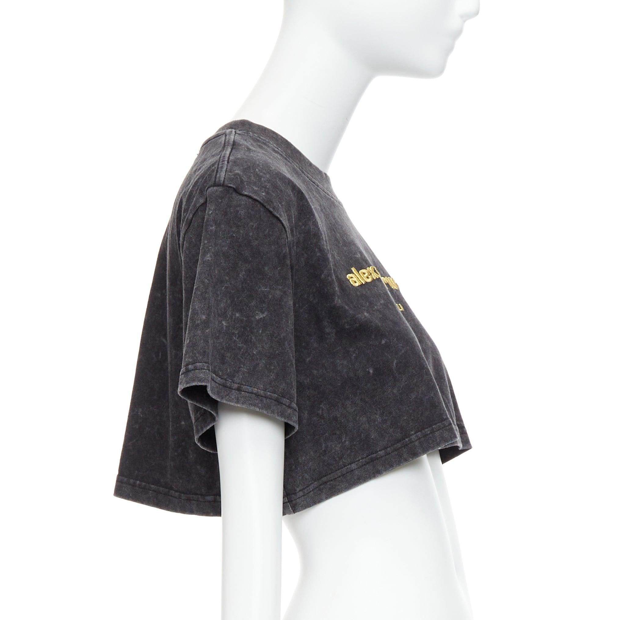 Women's ALEXANDER WANG gold embroidered logo grey acid washed crop tshirt XS