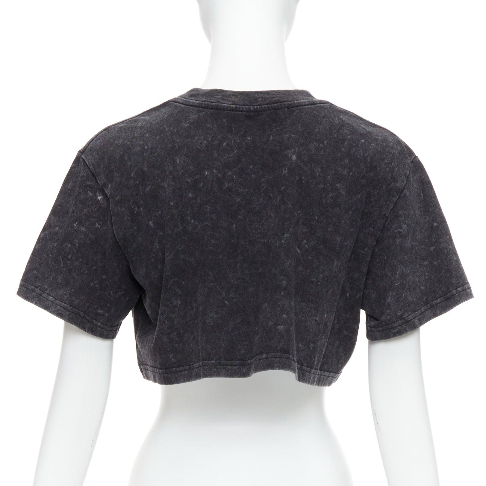 ALEXANDER WANG gold embroidered logo grey acid washed crop tshirt XS 1