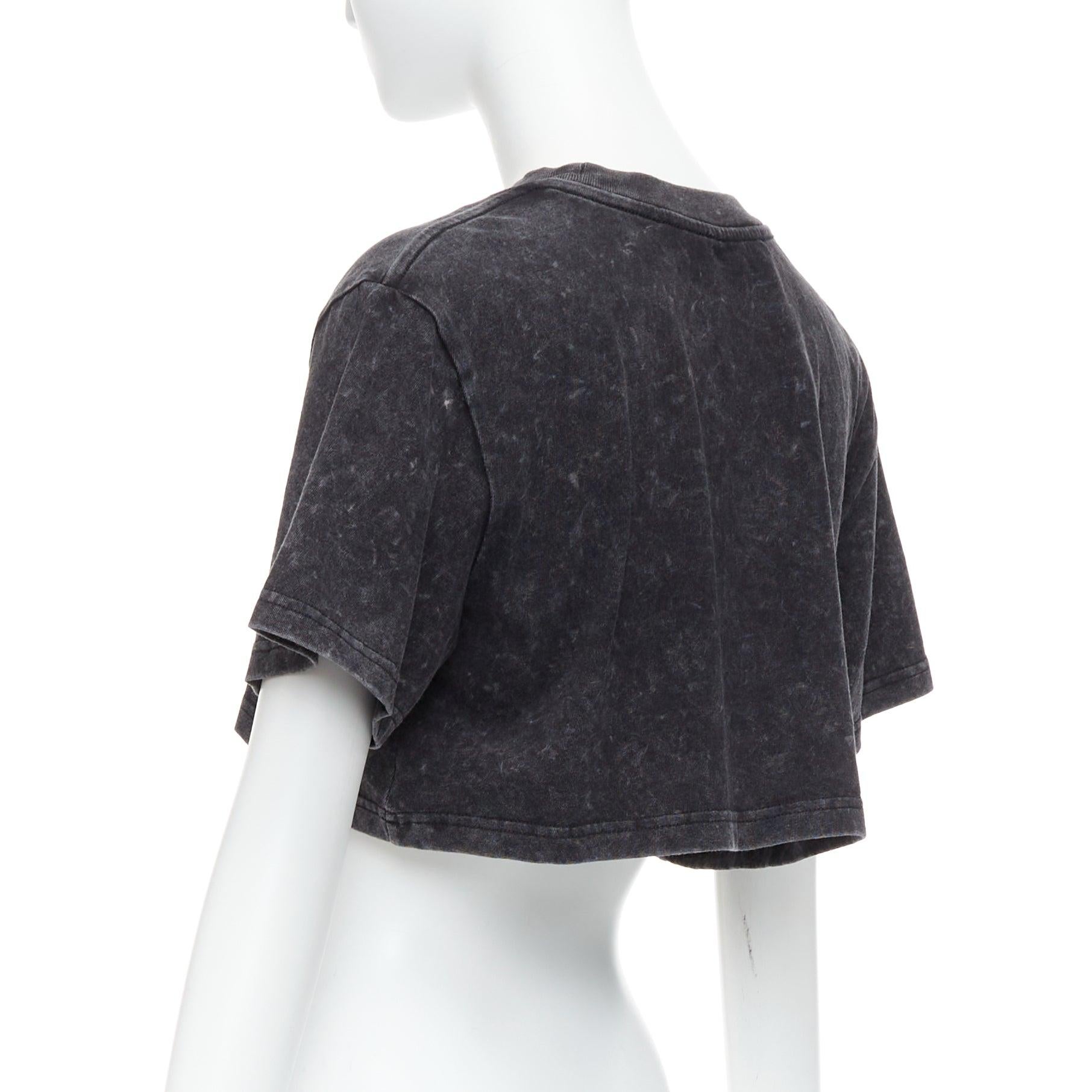 ALEXANDER WANG gold embroidered logo grey acid washed crop tshirt XS 2