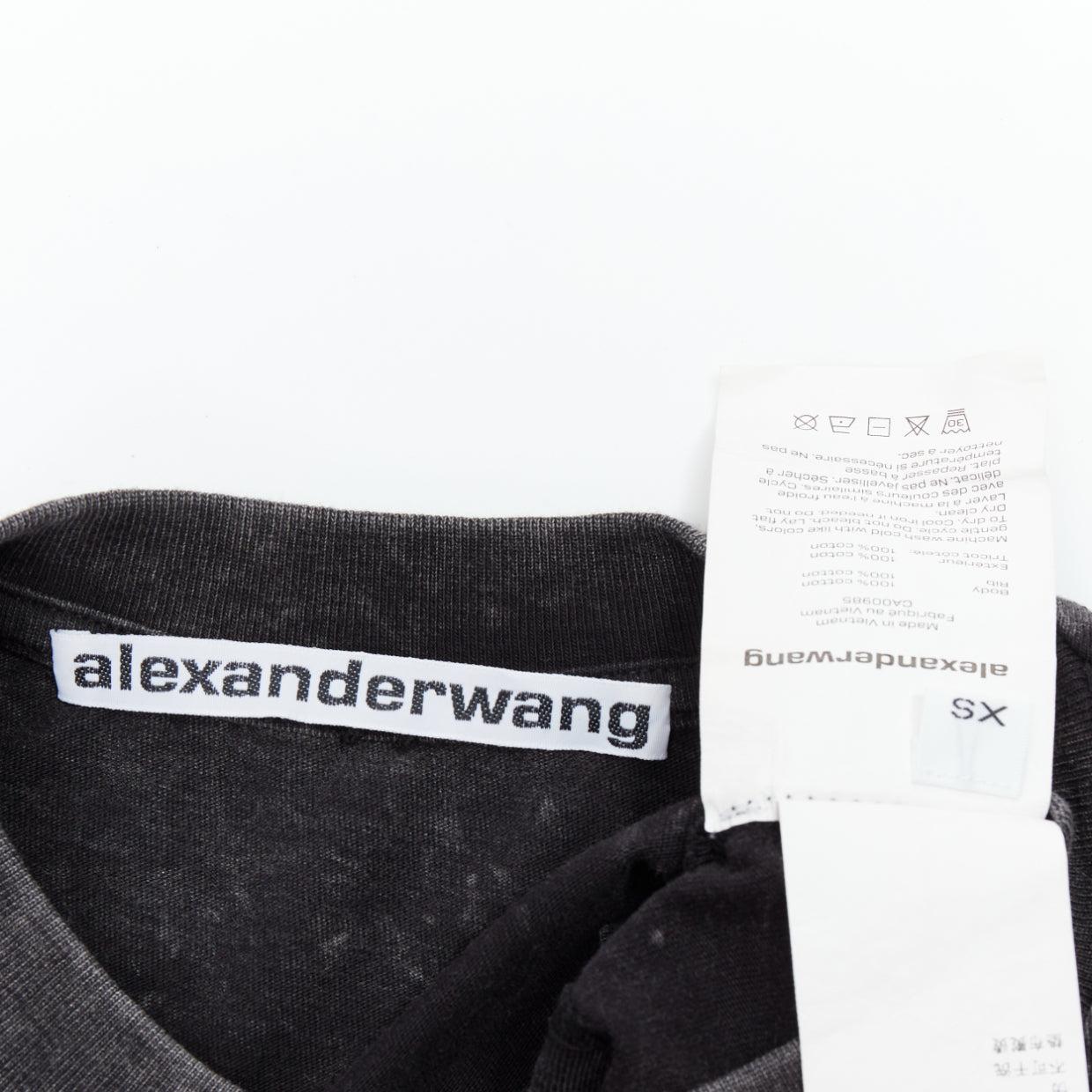 ALEXANDER WANG gold embroidered logo grey acid washed crop tshirt XS 4