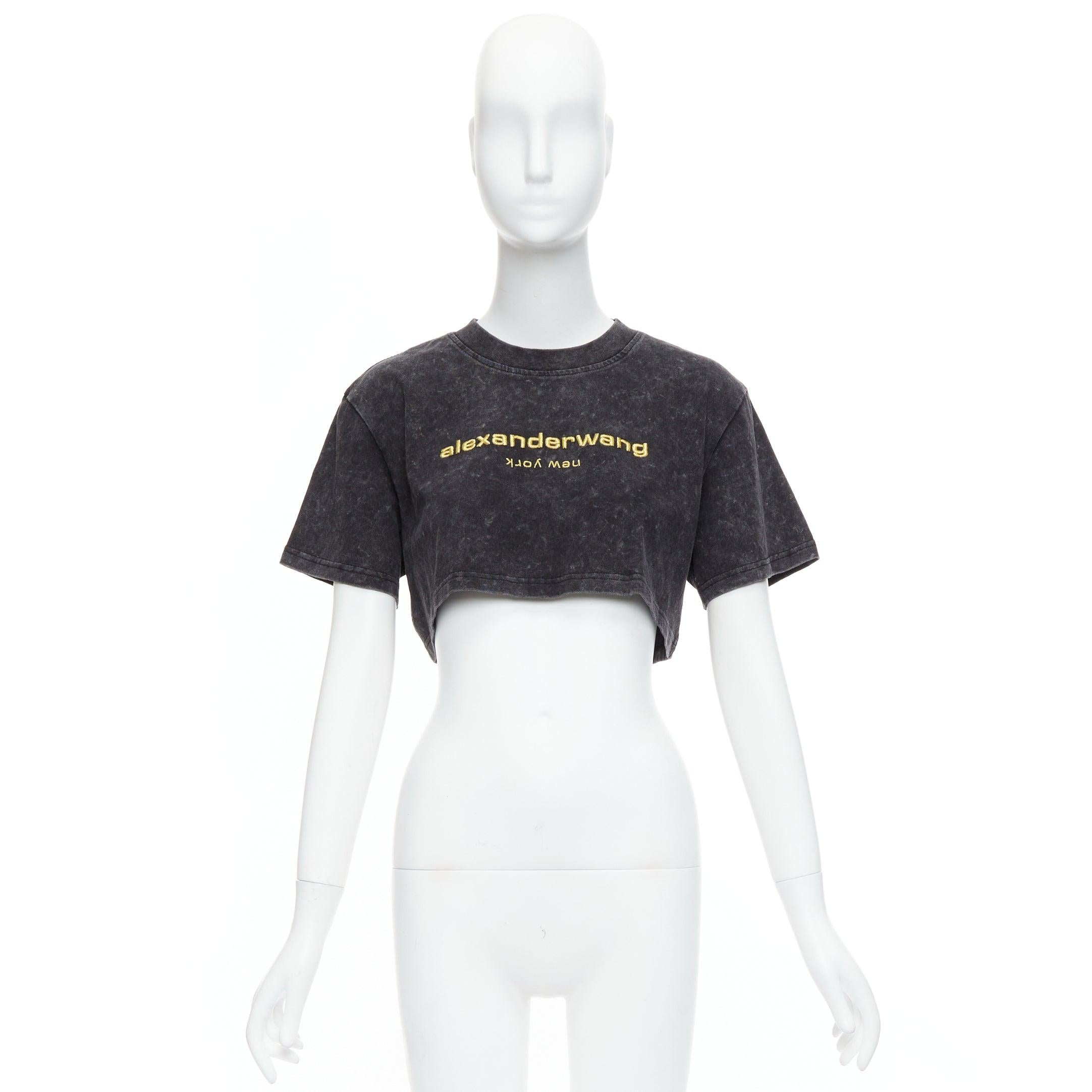 ALEXANDER WANG gold embroidered logo grey acid washed crop tshirt XS 5