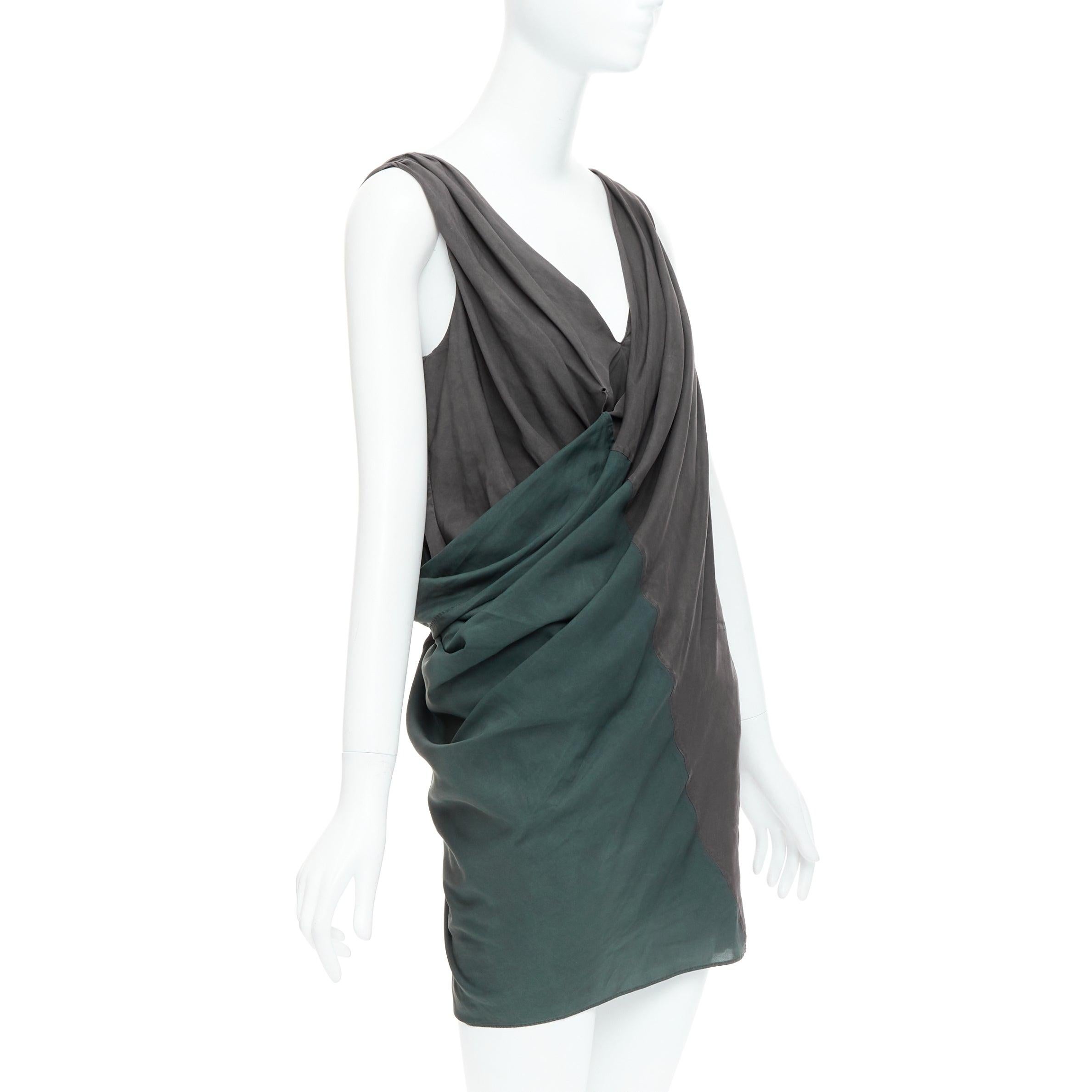 Gray ALEXANDER WANG grey green cupro draped asymmetric toga dress Sz2 For Sale