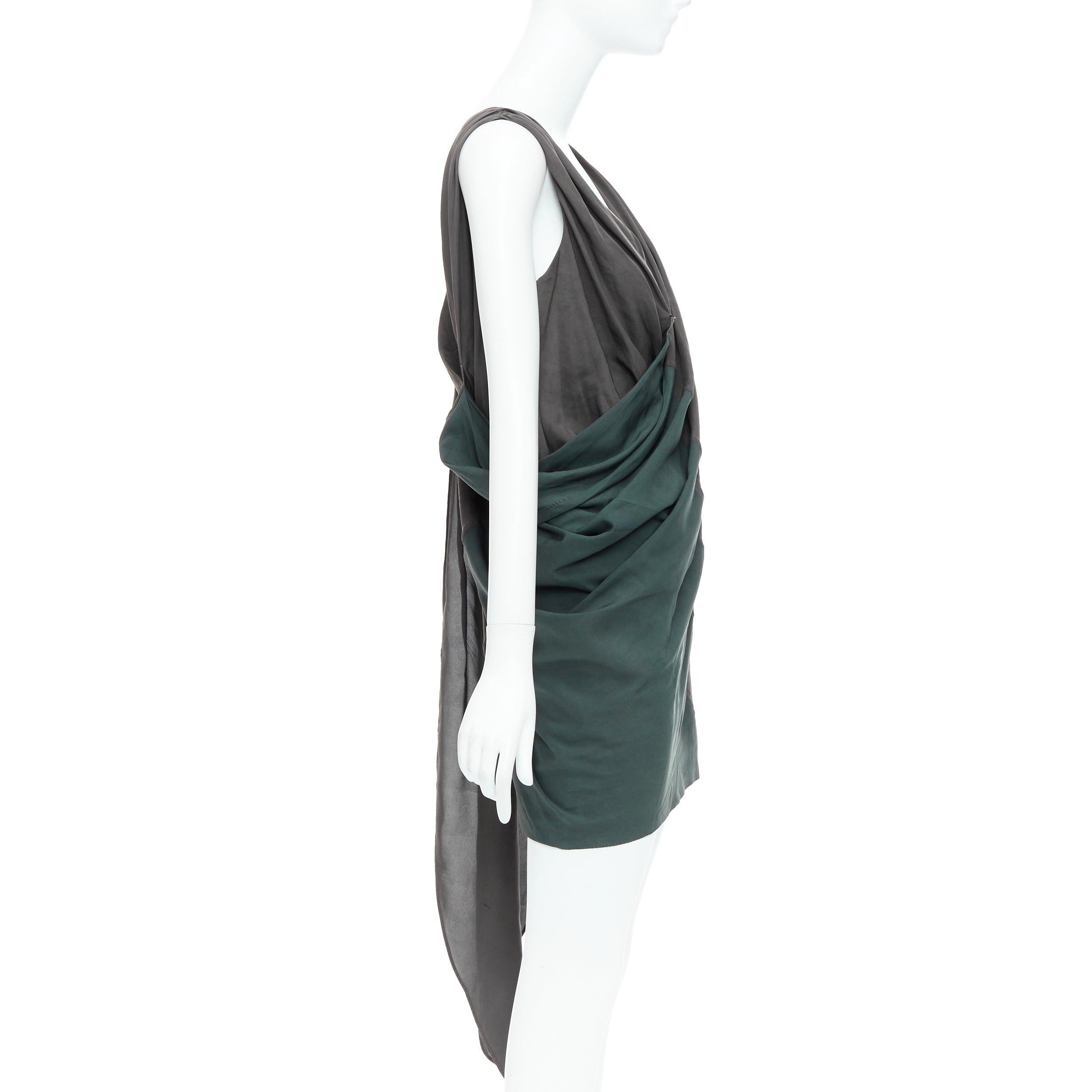 ALEXANDER WANG grey green cupro draped asymmetric toga dress Sz2 In Fair Condition For Sale In Hong Kong, NT