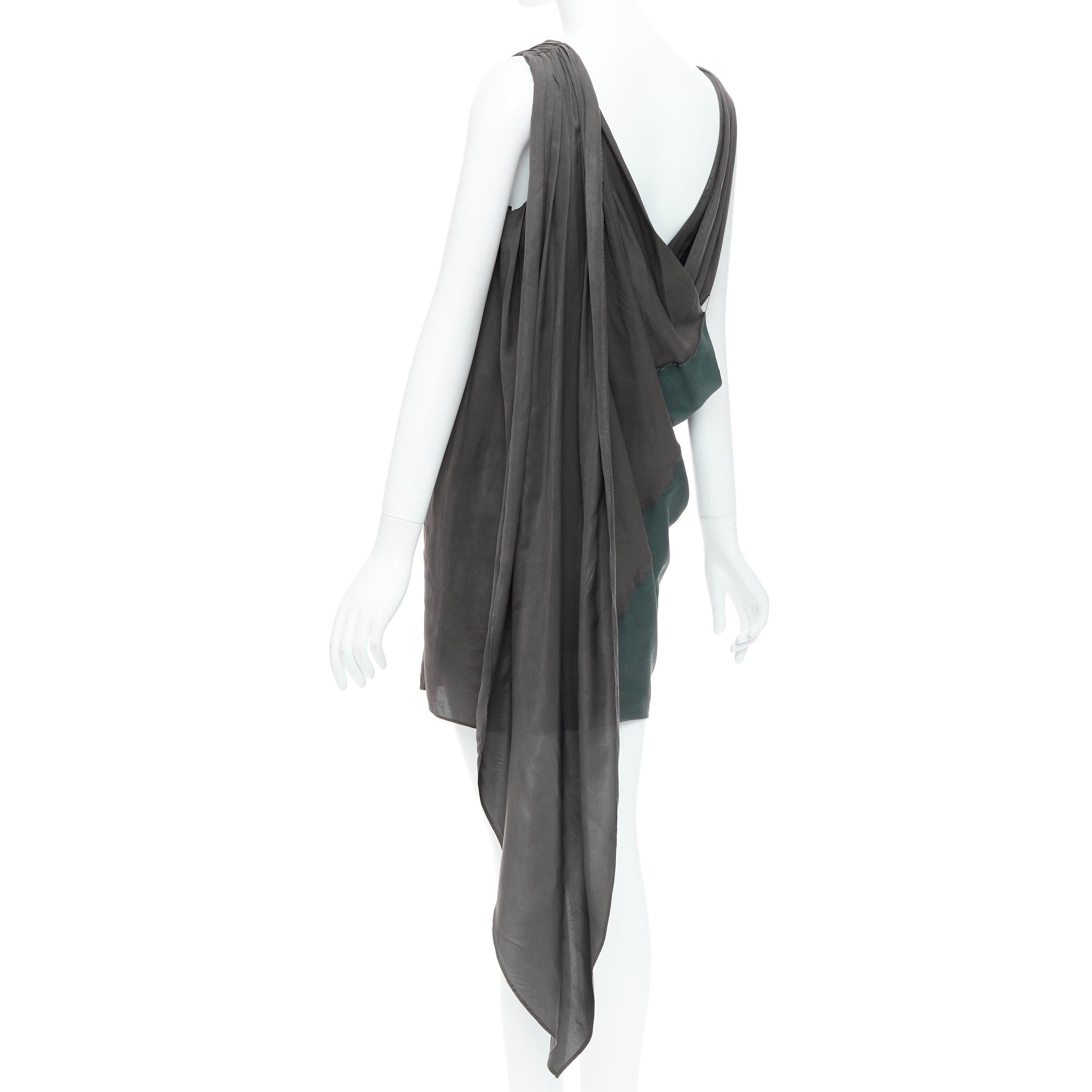 Women's ALEXANDER WANG grey green cupro draped asymmetric toga dress Sz2 For Sale