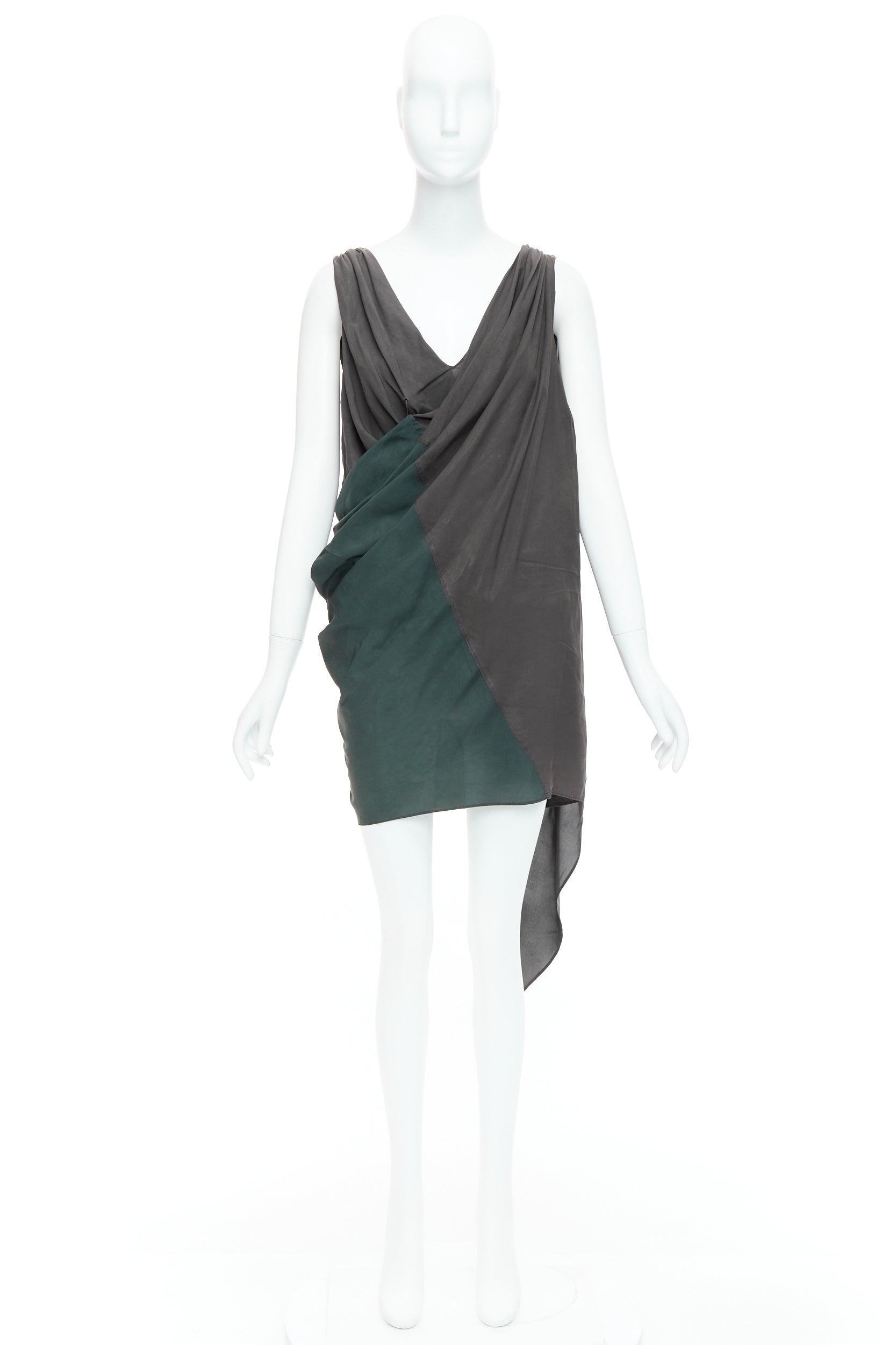 ALEXANDER WANG grey green cupro draped asymmetric toga dress Sz2 For Sale 4