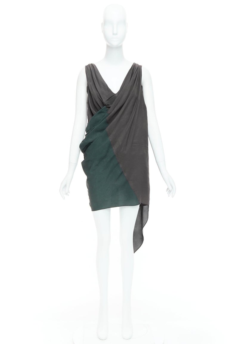 ALEXANDER WANG grey green cupro draped asymmetric toga dress Sz2 For Sale  at 1stDibs