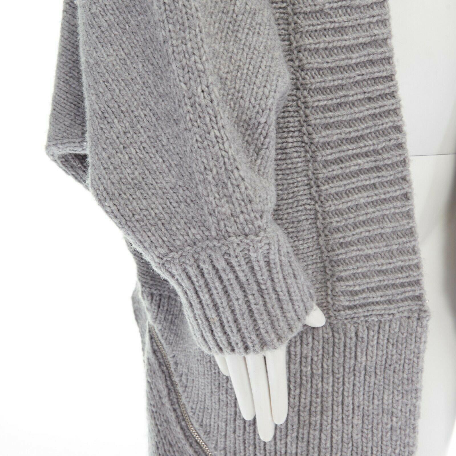 ALEXANDER WANG grey merino wool blend chunky knit zipped trimmed cardigan XS 4