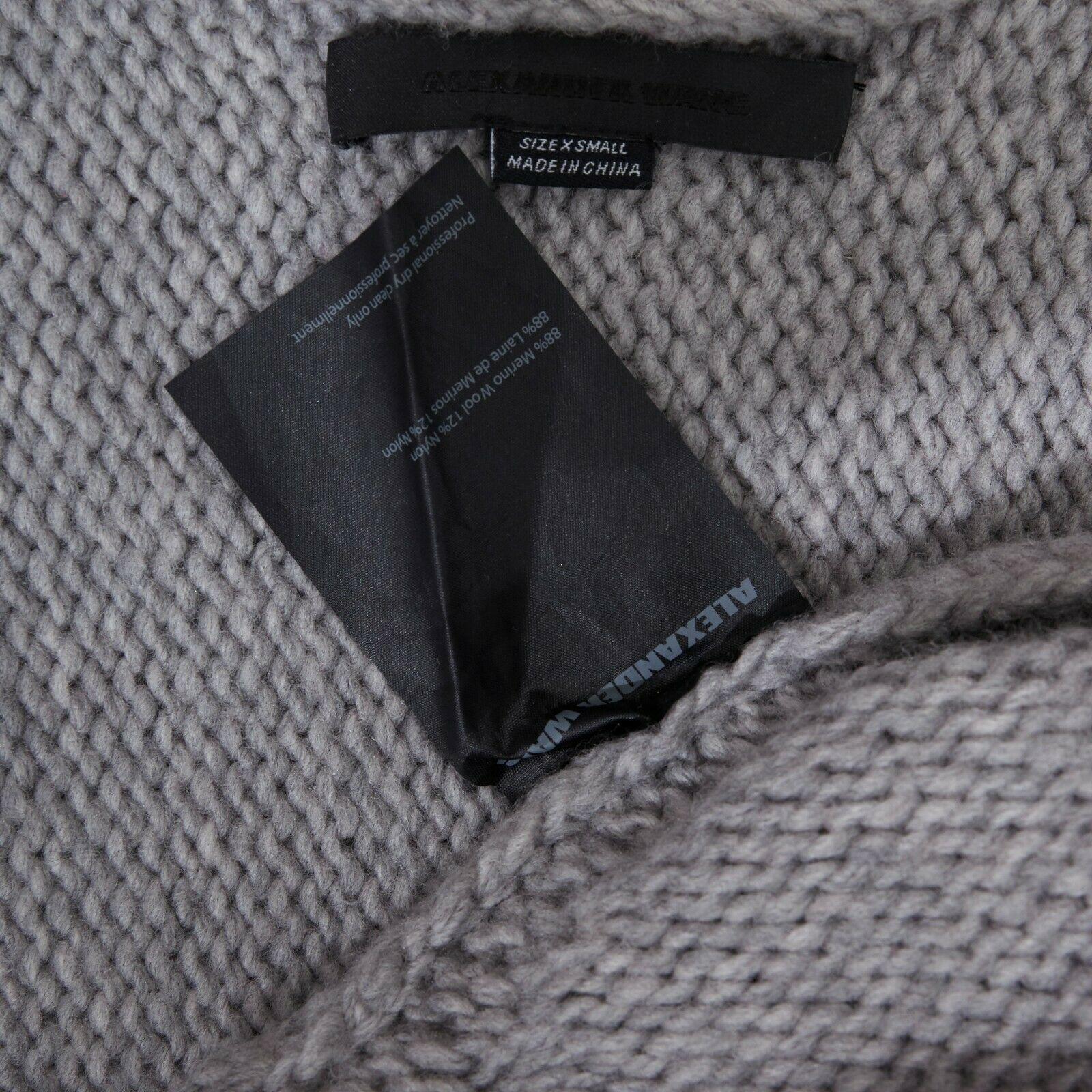 ALEXANDER WANG grey merino wool blend chunky knit zipped trimmed cardigan XS 5