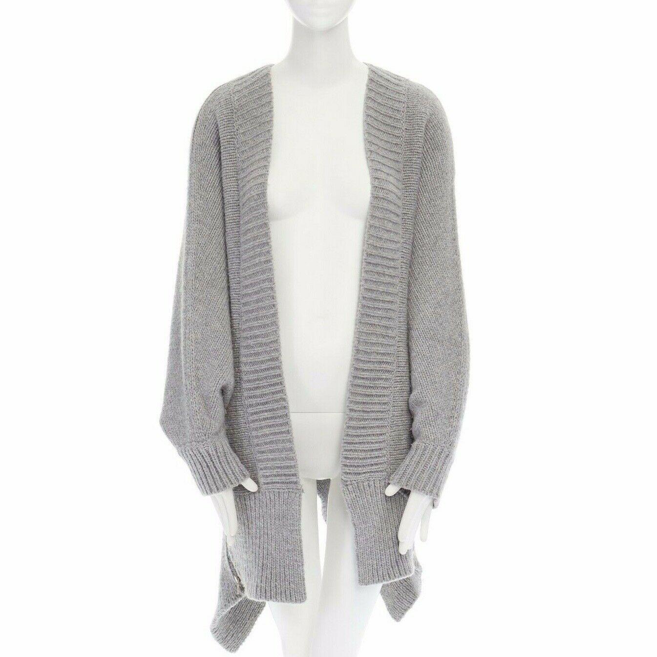 Gray ALEXANDER WANG grey merino wool blend chunky knit zipped trimmed cardigan XS