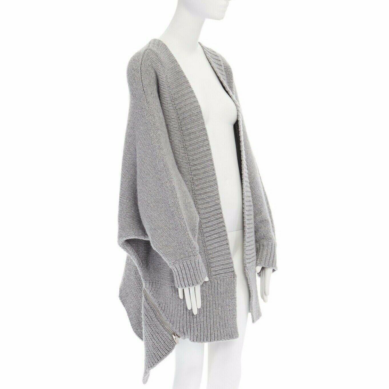 ALEXANDER WANG grey merino wool blend chunky knit zipped trimmed cardigan XS In Excellent Condition In Hong Kong, NT