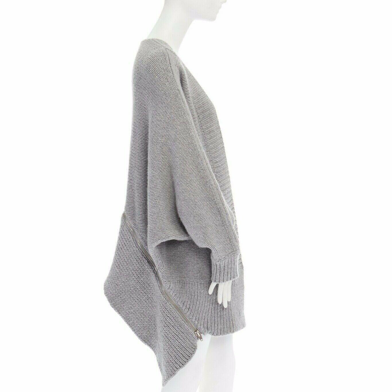 Women's ALEXANDER WANG grey merino wool blend chunky knit zipped trimmed cardigan XS