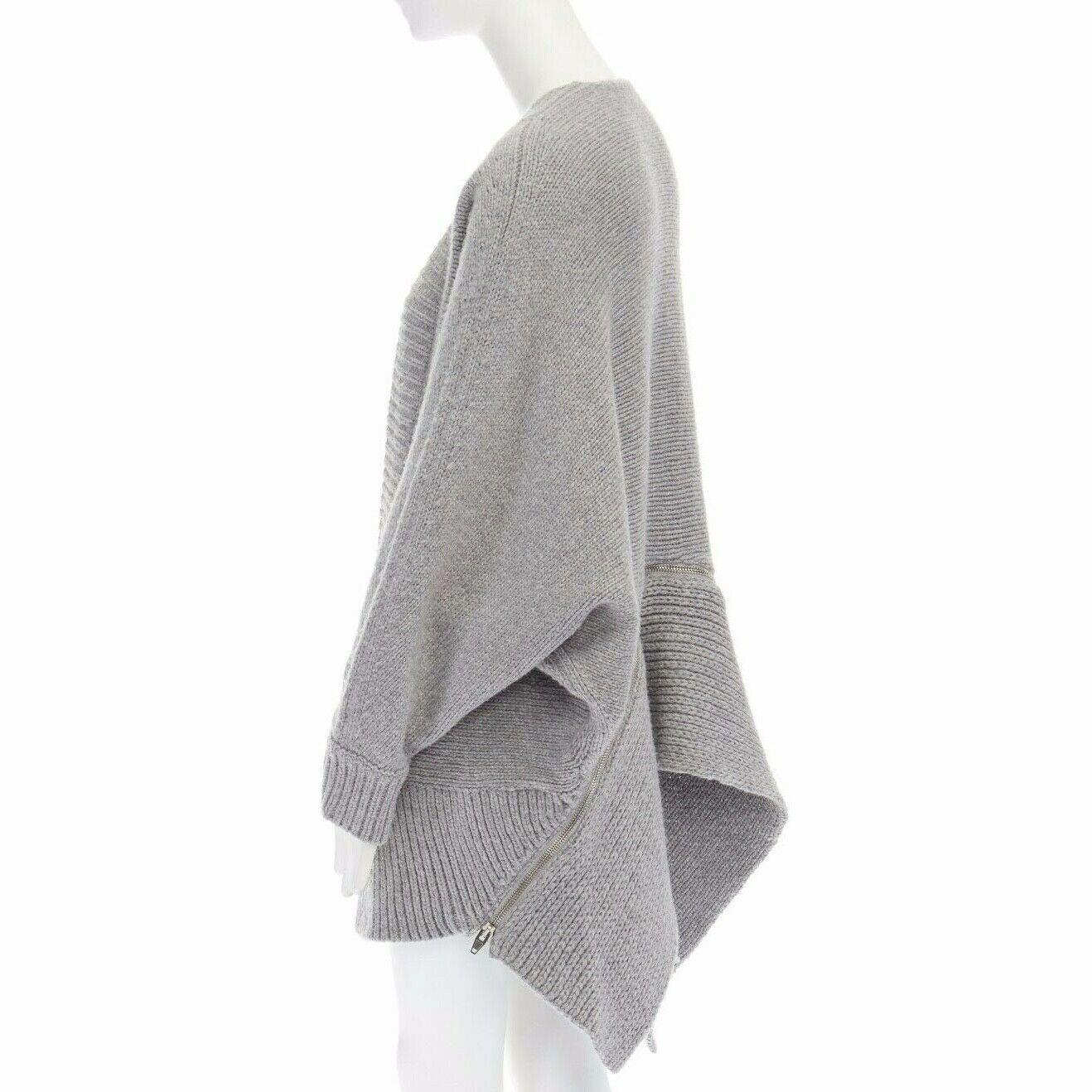 ALEXANDER WANG grey merino wool blend chunky knit zipped trimmed cardigan XS 2