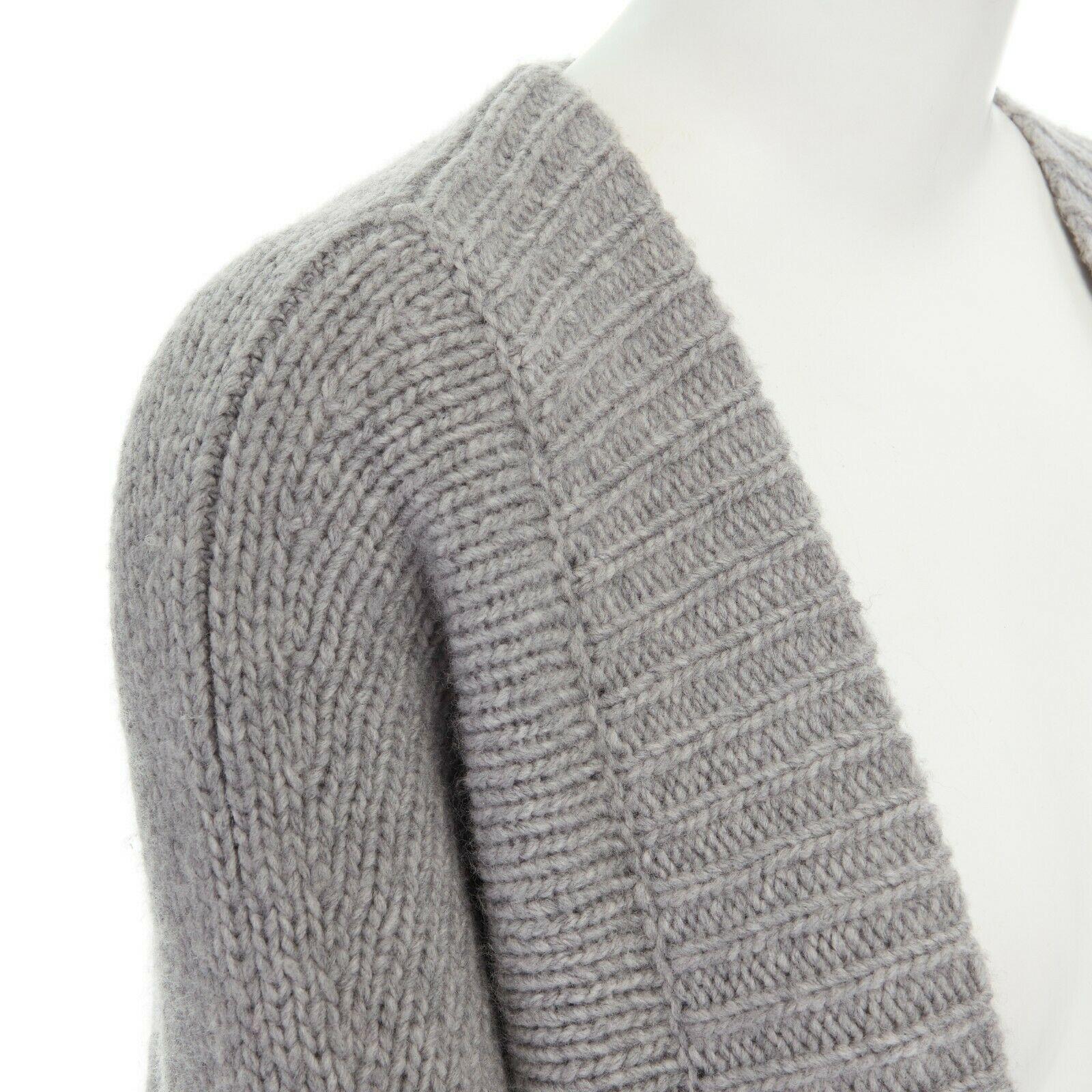 ALEXANDER WANG grey merino wool blend chunky knit zipped trimmed cardigan XS 3