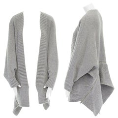 ALEXANDER WANG grey merino wool blend chunky knit zipped trimmed cardigan XS