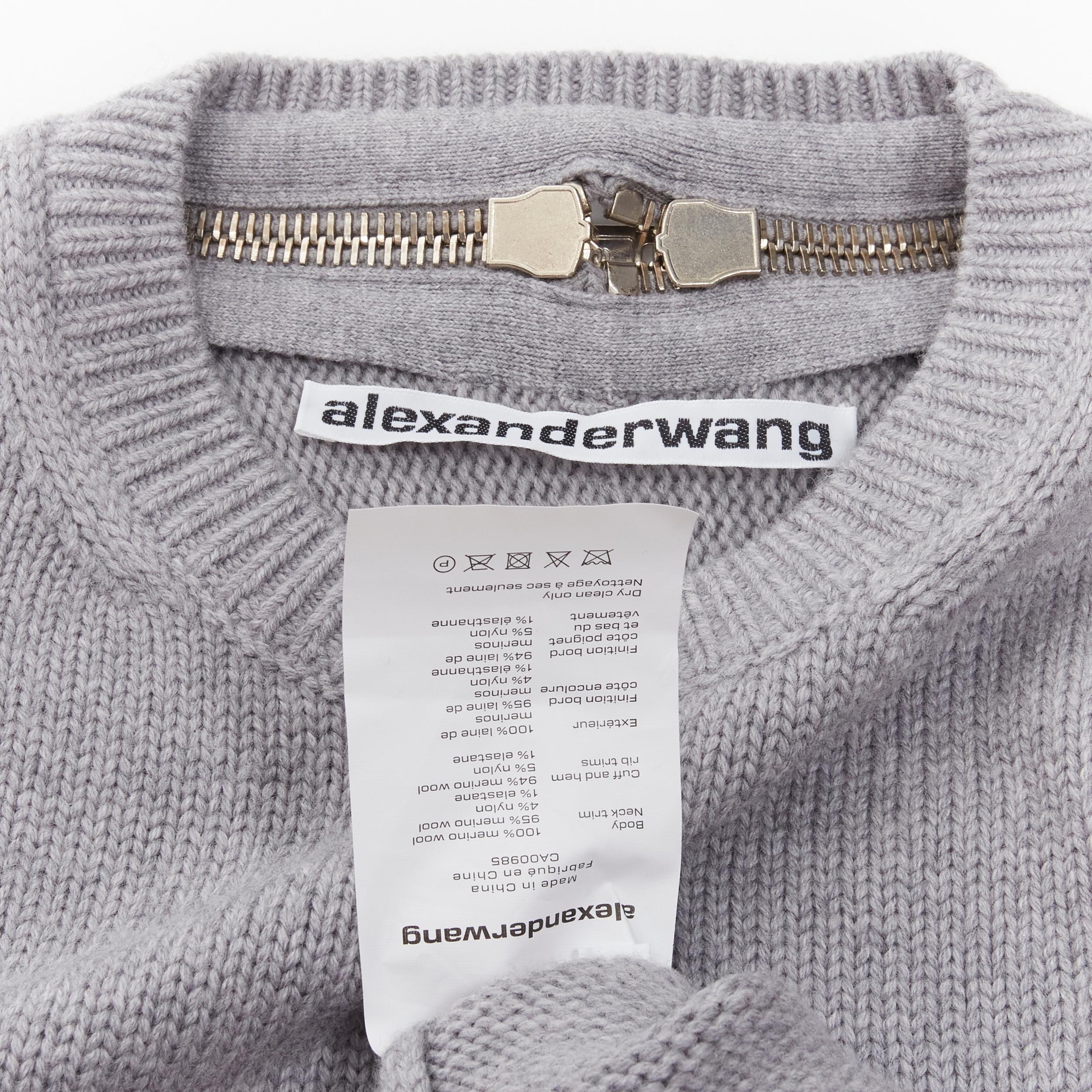 ALEXANDER WANG grey merino wool chunky knit zip trim sweater dress M 6