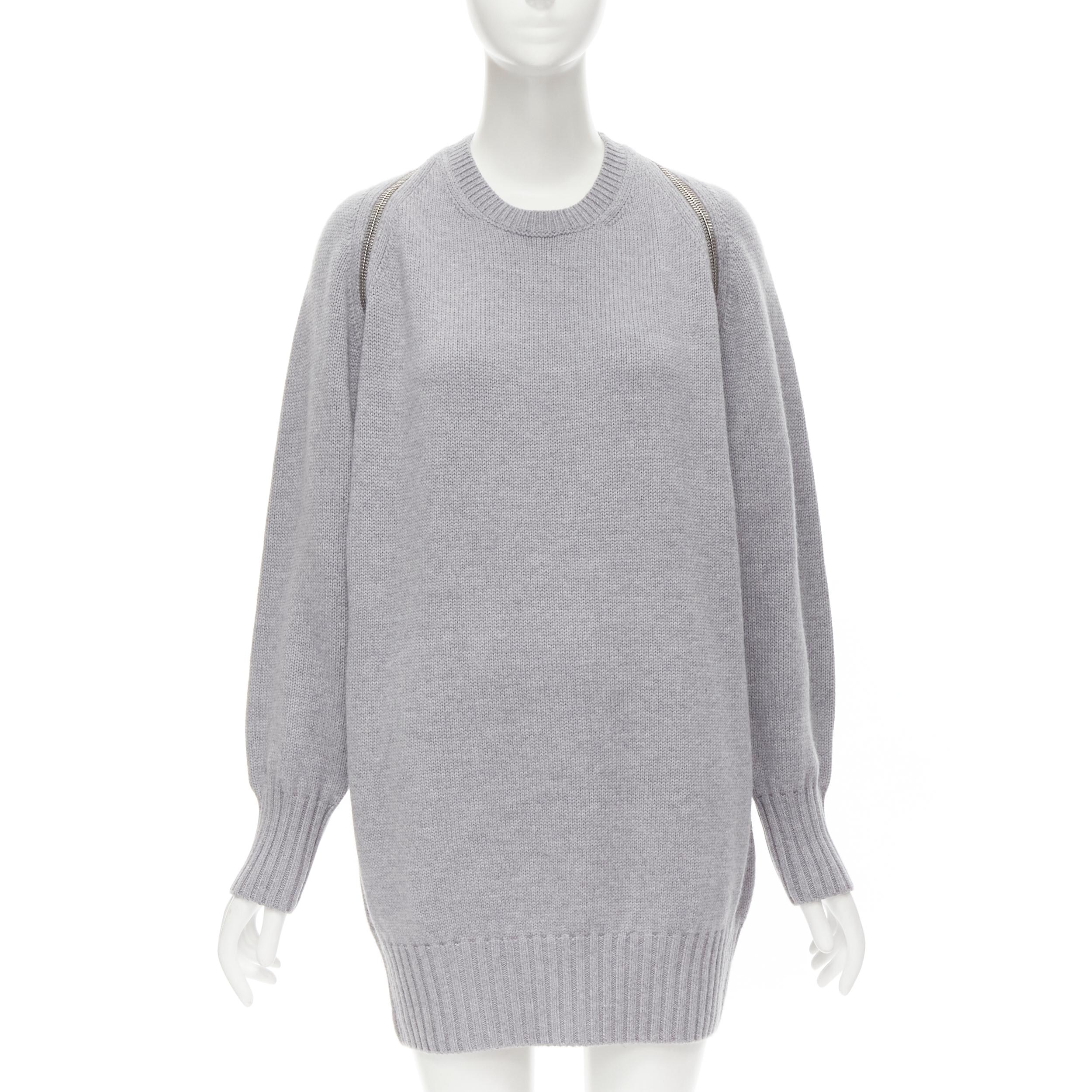 Gray ALEXANDER WANG grey merino wool chunky knit zip trim sweater dress M