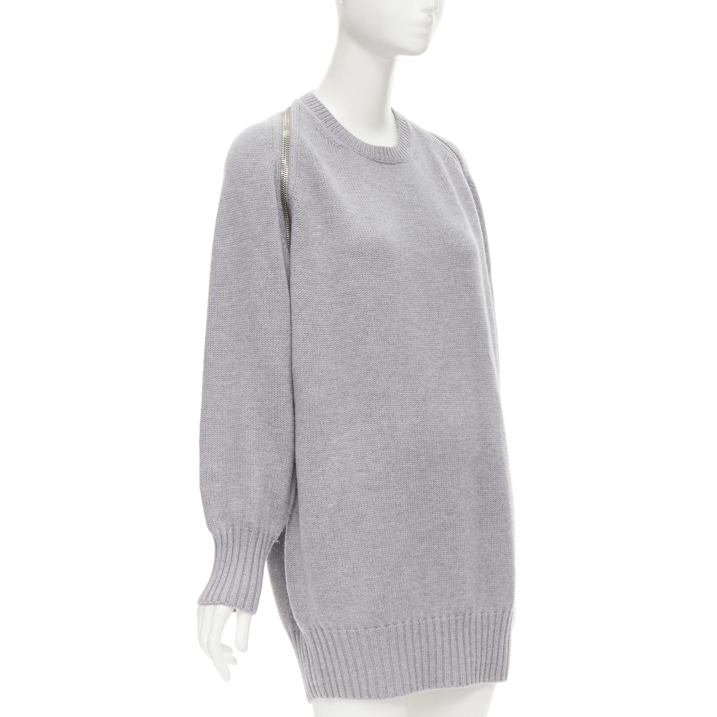ALEXANDER WANG grey merino wool chunky knit zip trim sweater dress M In Excellent Condition In Hong Kong, NT