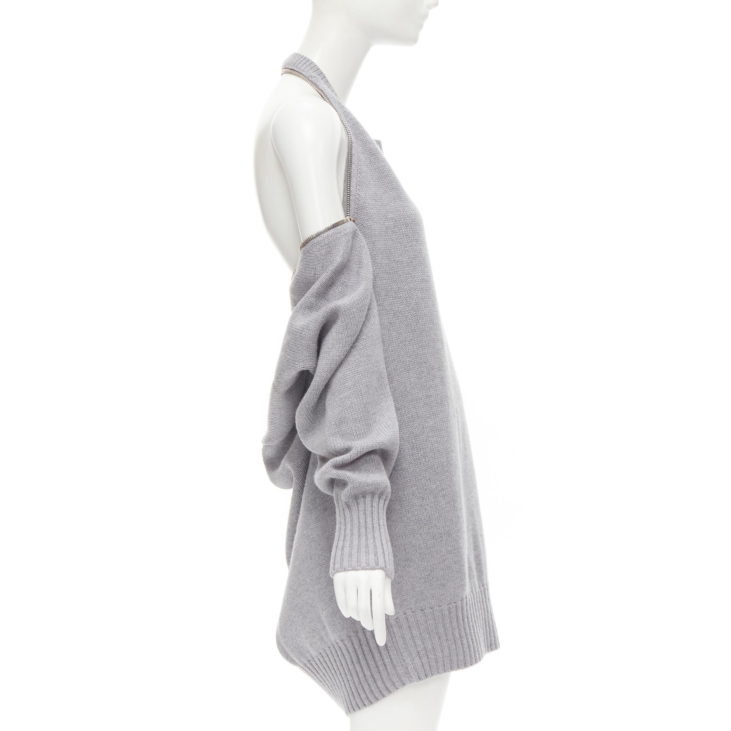 ALEXANDER WANG grey merino wool chunky knit zip trim sweater dress M 1