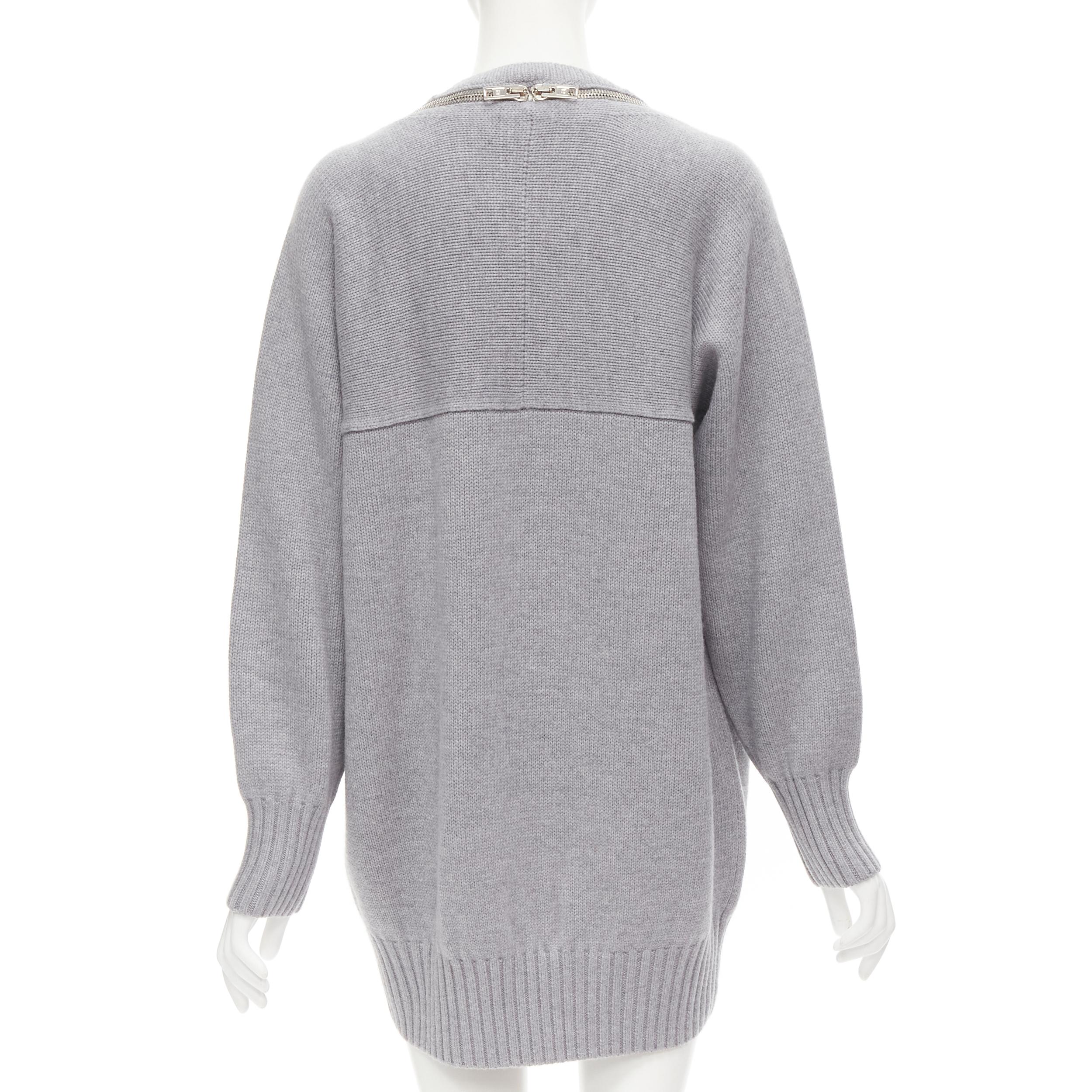 ALEXANDER WANG grey merino wool chunky knit zip trim sweater dress M 2