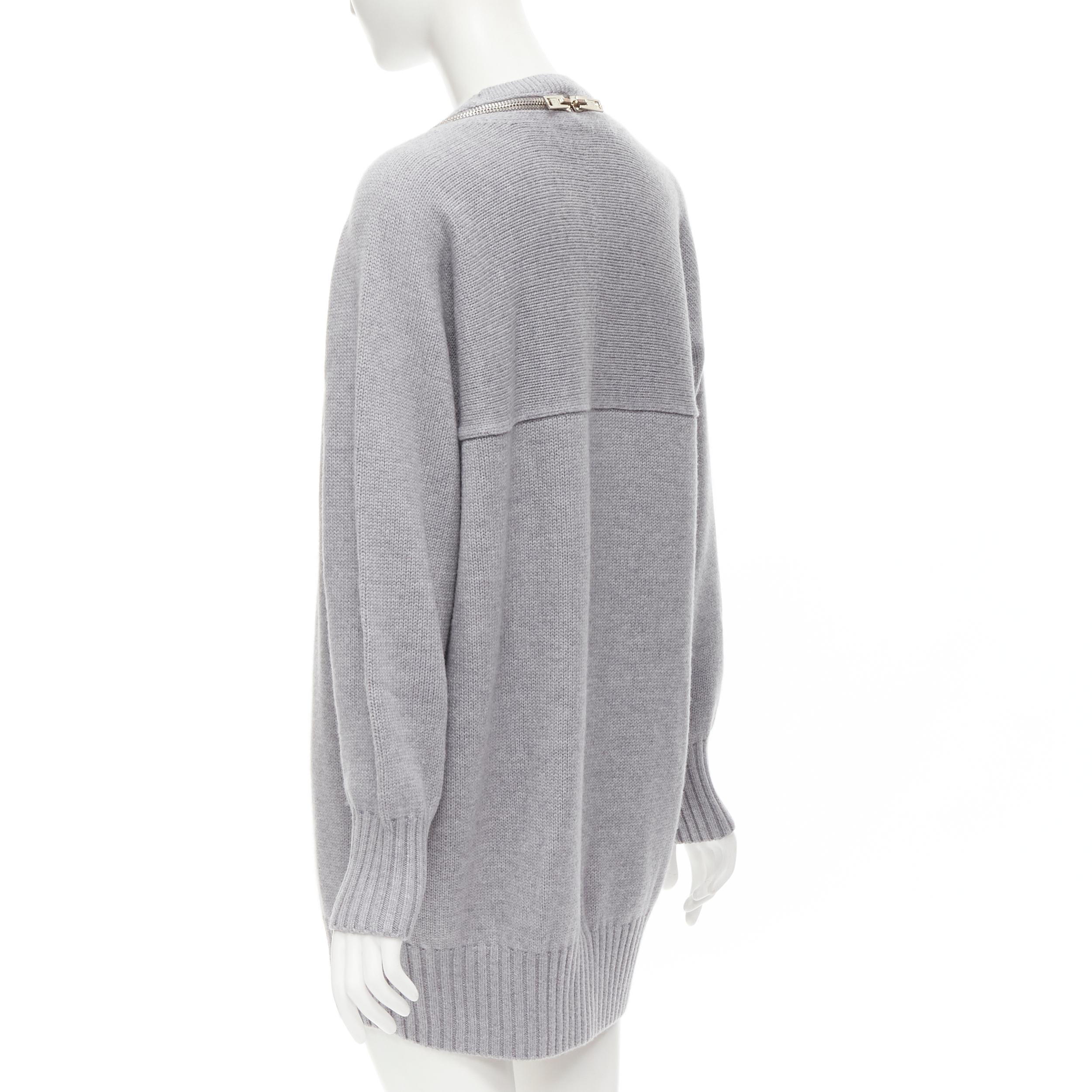 ALEXANDER WANG grey merino wool chunky knit zip trim sweater dress M 3