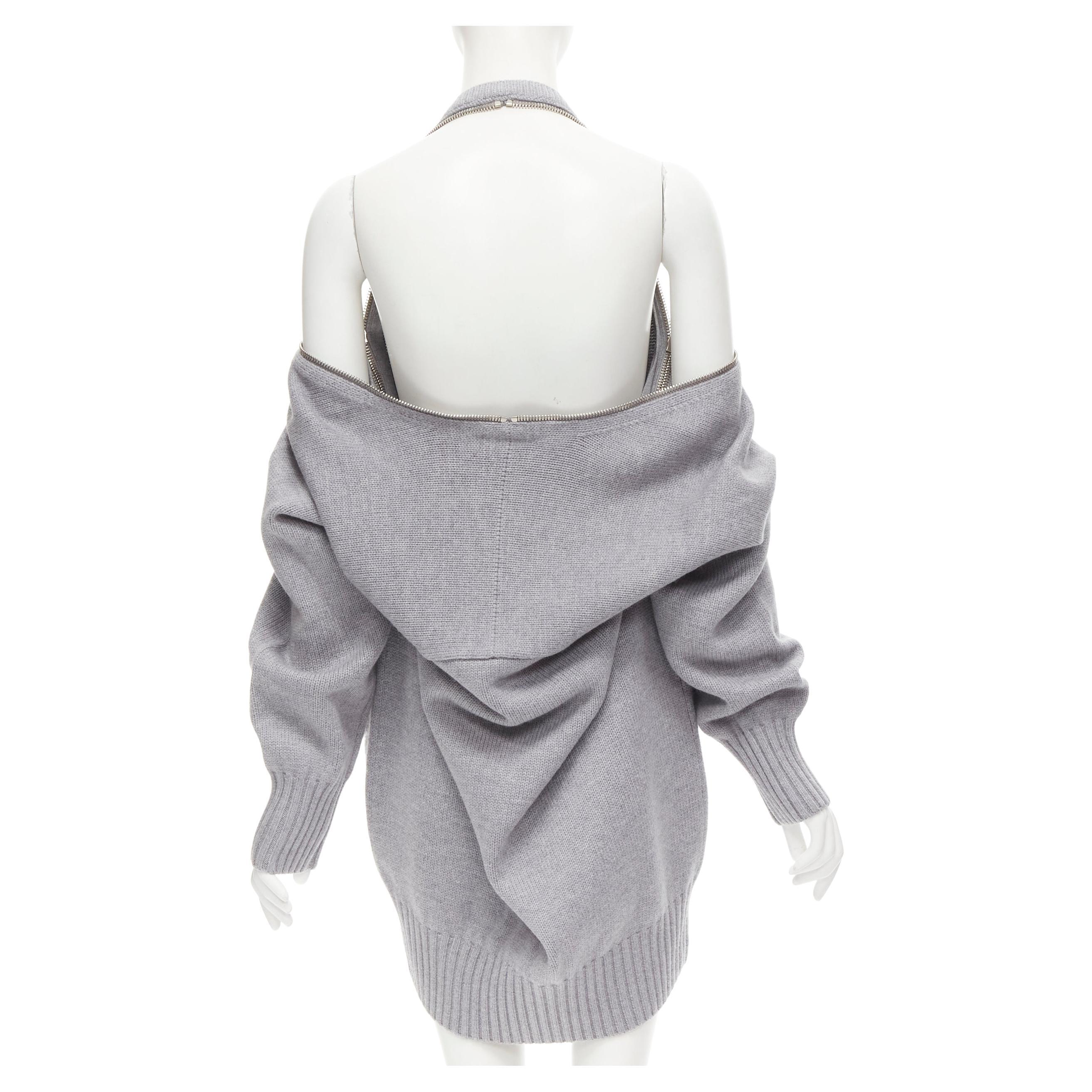 ALEXANDER WANG grey merino wool chunky knit zip trim sweater dress M