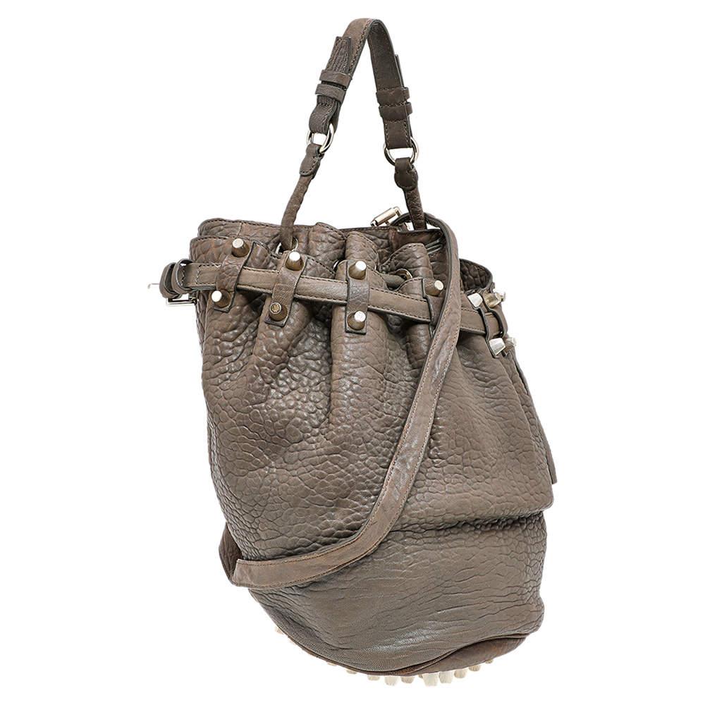 Gray Alexander Wang Grey Textured Leather Diego Bucket Bag For Sale