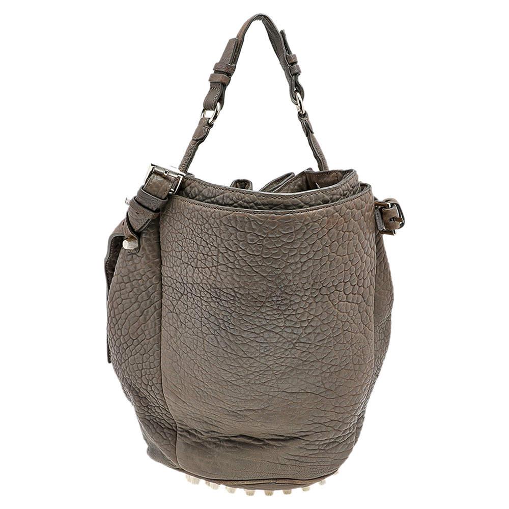 Women's Alexander Wang Grey Textured Leather Diego Bucket Bag For Sale