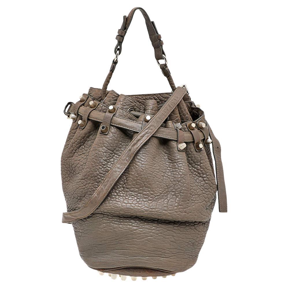 Alexander Wang Grey Textured Leather Diego Bucket Bag For Sale