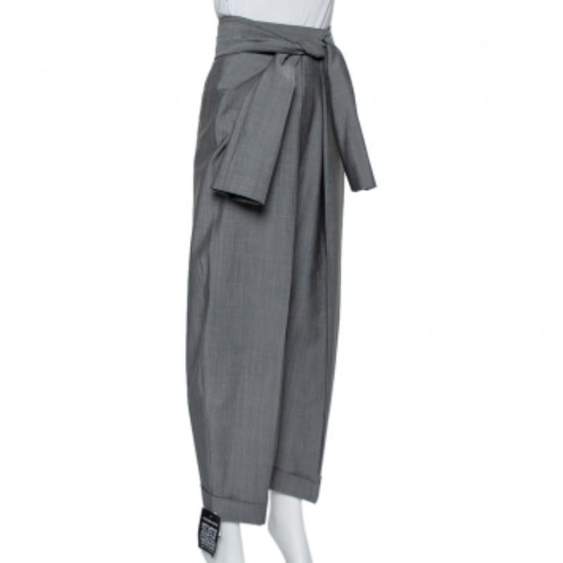 Gray Alexander Wang Grey Wool and Mohair Blend Tie Front Tapered Pants M For Sale