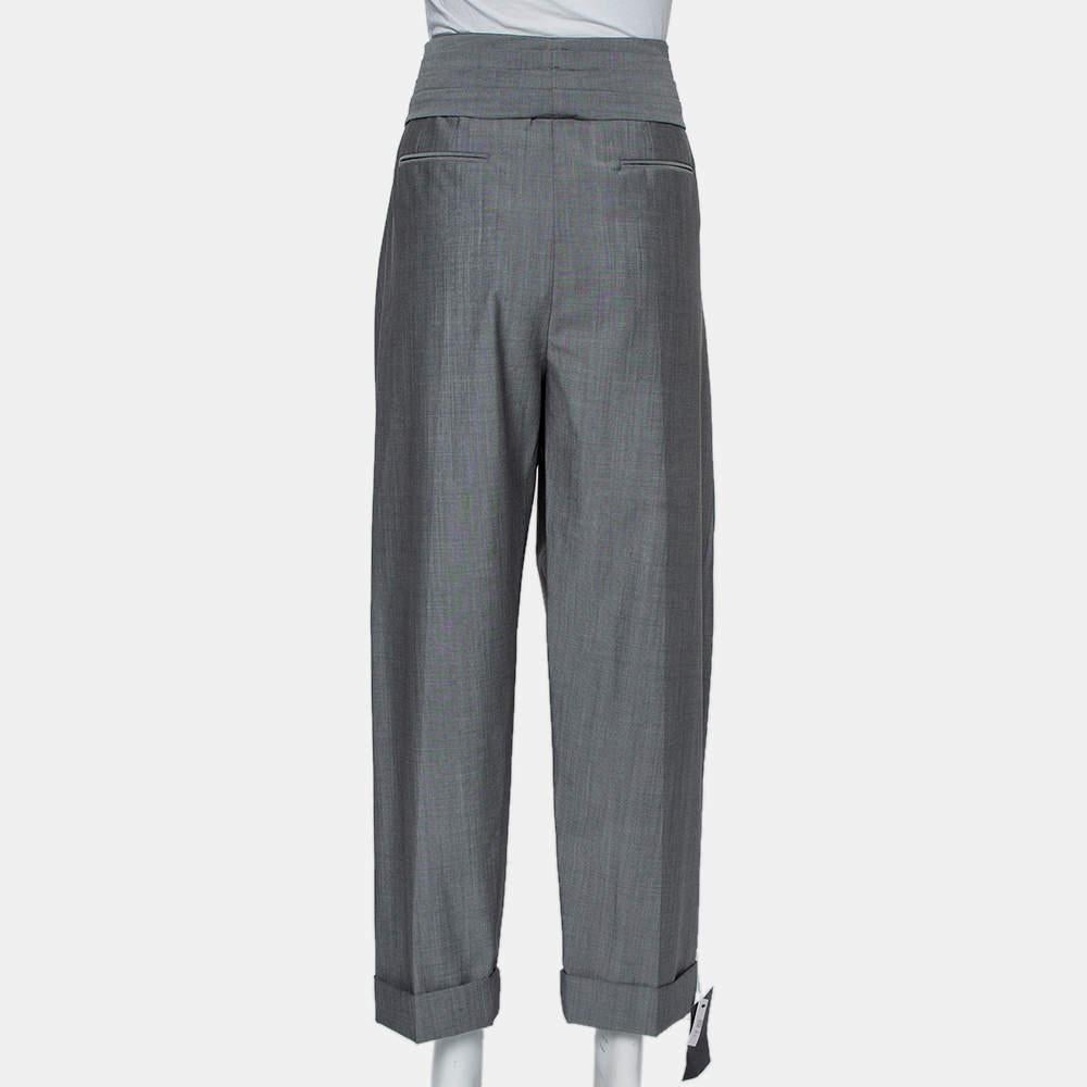 Gray Alexander Wang Grey Wool and Mohair Blend Tie Front Tapered Pants M For Sale