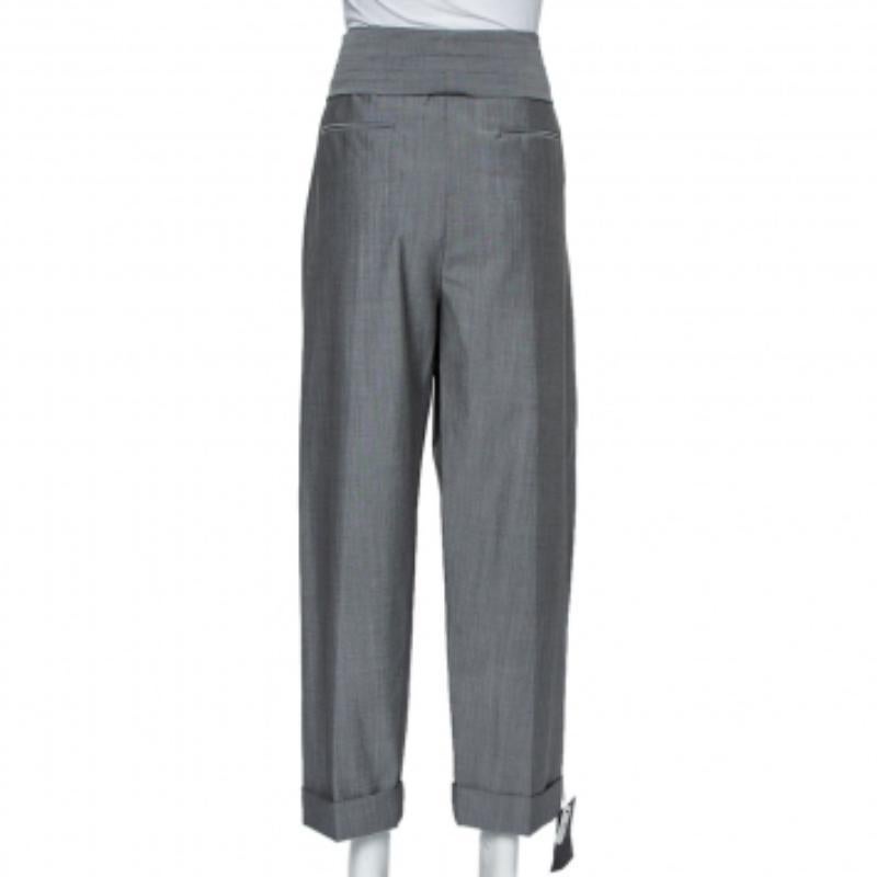Alexander Wang Grey Wool and Mohair Blend Tie Front Tapered Pants M For Sale 1