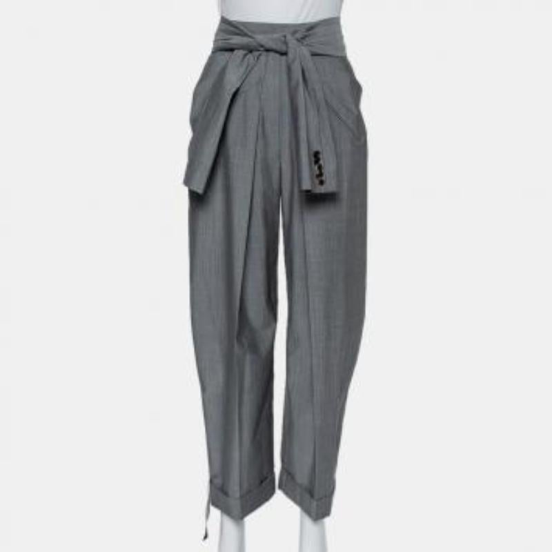 Alexander Wang Grey Wool and Mohair Blend Tie Front Tapered Pants M For Sale 2