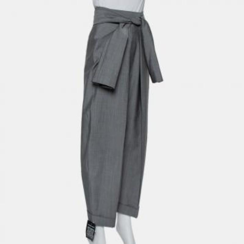 Alexander Wang Grey Wool and Mohair Blend Tie Front Tapered Pants M For Sale 4