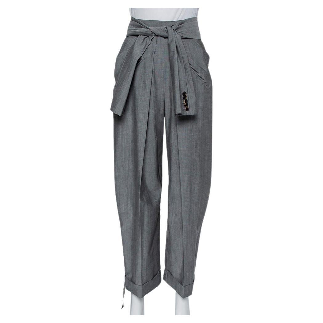 Alexander Wang Grey Wool and Mohair Blend Tie Front Tapered Pants M For Sale