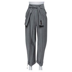 Alexander Wang Grey Wool and Mohair Blend Tie Front Tapered Pants M