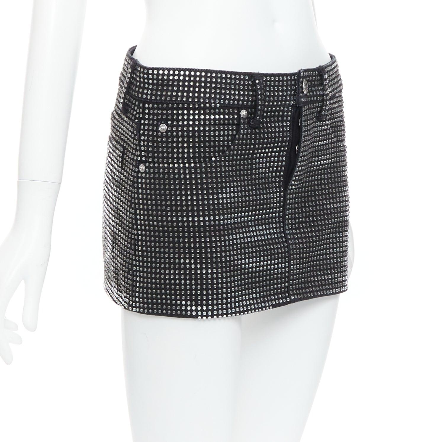 ALEXANDER WANG Hotfix minifalda de algodón negro con incrustaciones de cristal 24 Negro en venta