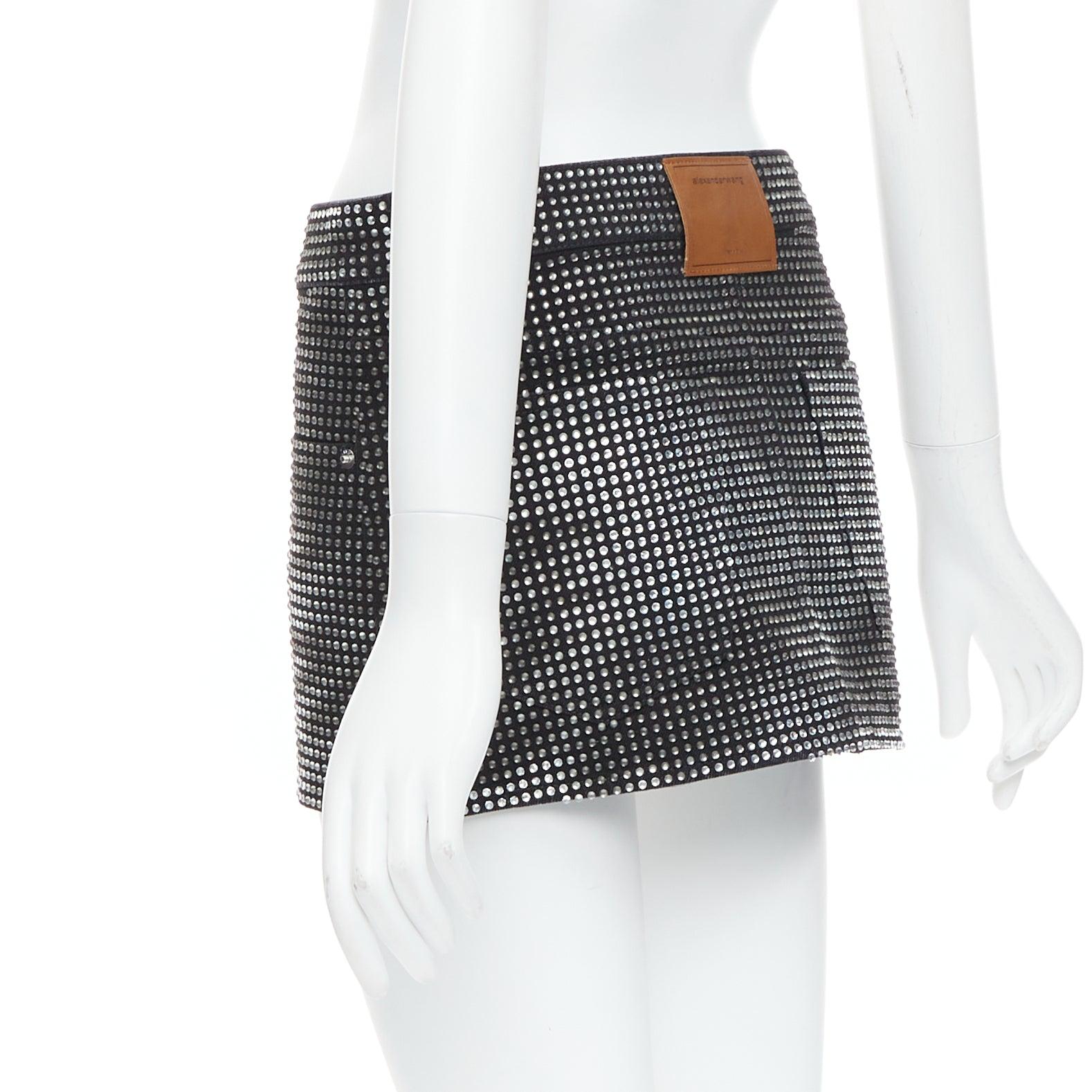 ALEXANDER WANG Hotfix minifalda de algodón negro con incrustaciones de cristal 24 en venta 1