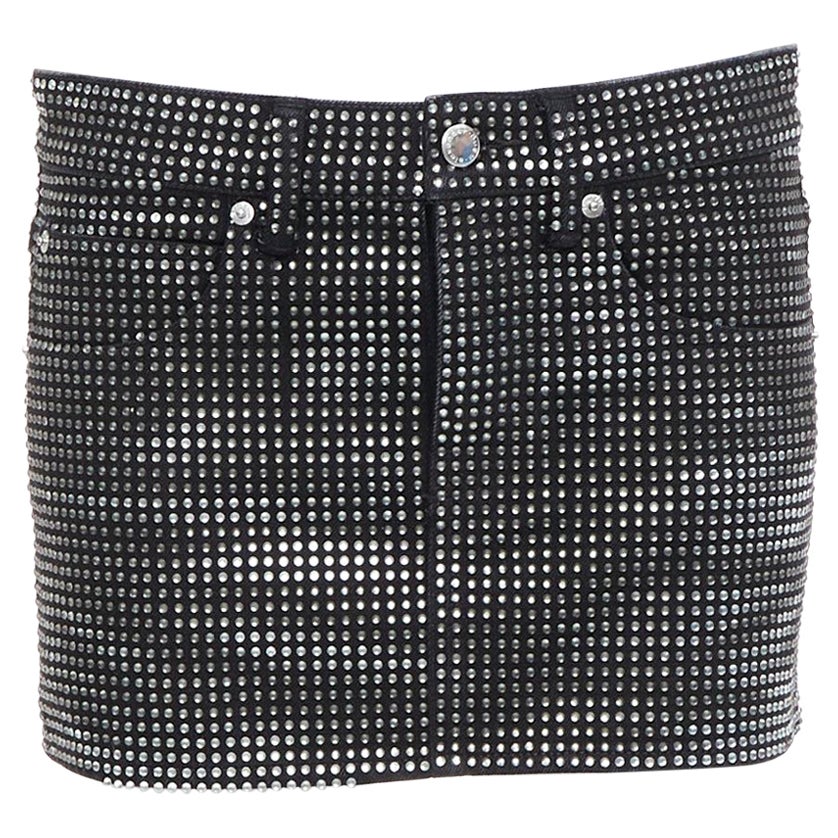 ALEXANDER WANG Hotfix Schwarzer Minirock aus Baumwolle mit Kristallverzierung 24"