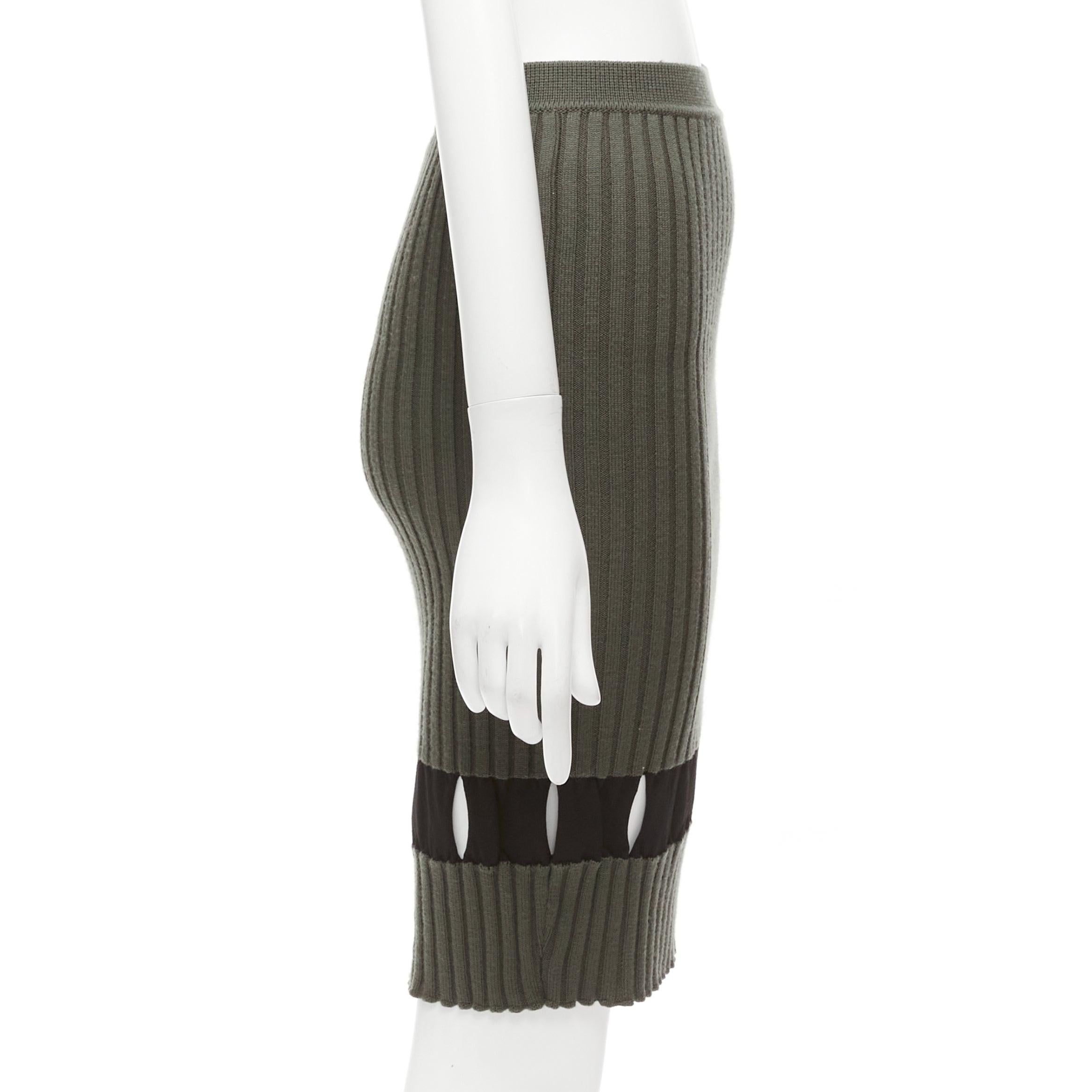 Women's ALEXANDER WANG khaki black ribbed cut out pencil knee skirt XS For Sale