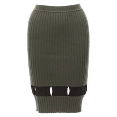 ALEXANDER WANG khaki black ribbed cut out pencil knee skirt XS