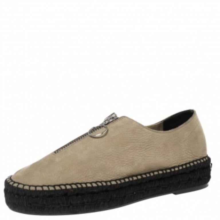 Alexander Wang Espadrilles plates avec fermeture éclair sur le devant Devon, vert kaki, taille 40 Pour femmes en vente
