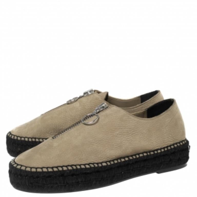 Alexander Wang Espadrilles plates avec fermeture éclair sur le devant Devon, vert kaki, taille 40 en vente 1